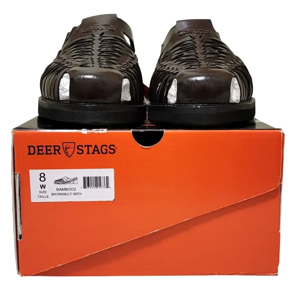 Deer Stags Men Bamboo 2 Woven Huarache Fisherman Sandal Size US 8W Dark Brown